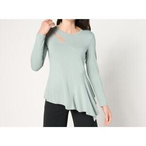 Peace Love World Size L Silver Blue Asymmetrical Slash Detail Top A673007 NWOT